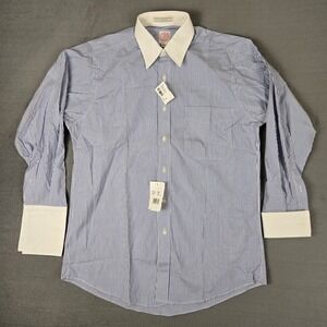 J.Press‎ Shirt Mens 15-32 Oxford Button Up Blue Stripe USA Dress French Cuff NWT